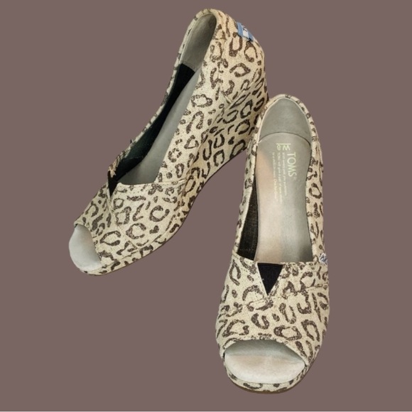 TOMS Espadrilles Leopard Peep Toe Wedge Size 9.5 - Picture 1 of 6